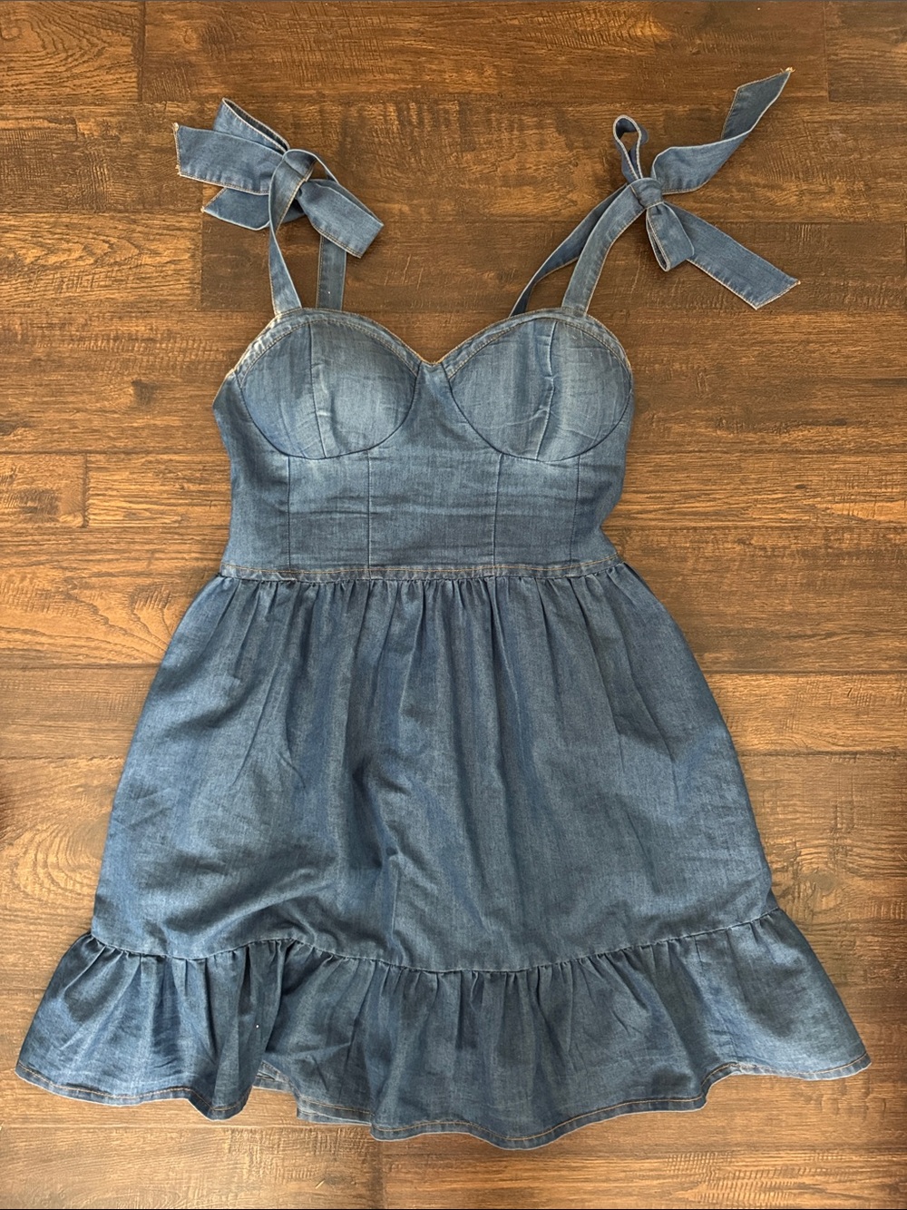 Denim Tie-Shoulder Sundress - Blue- perfect for country concert